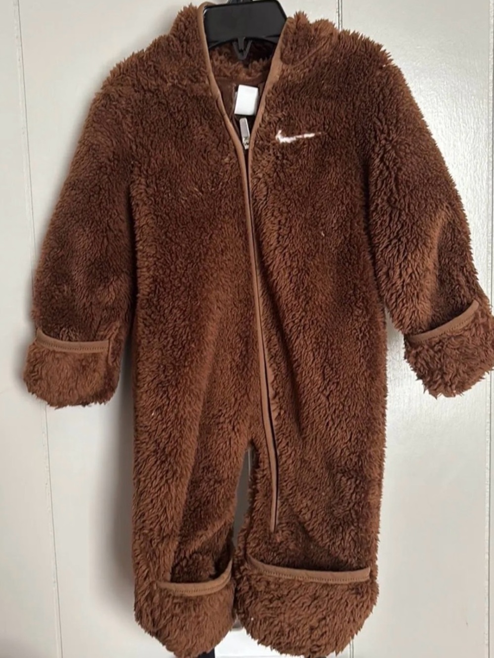 Nike Baby Hooded Sherpa Fleece Coverall Bunting - Chocolate Brown